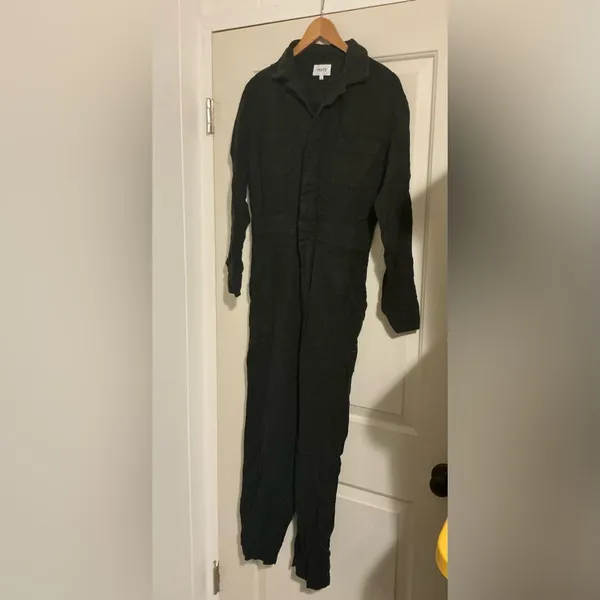 $248‎ Mate the Label 100% Organic Linen Black Long Sleeve Jumpsuit Small Natural - Image 4