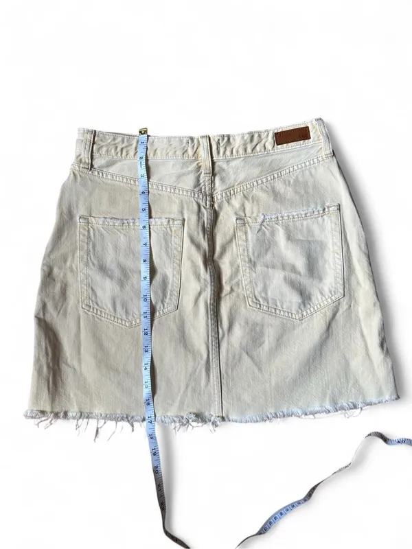 Abercrombie & Fitch Zoey Style Denim Mini Skirt A-Line Butter Yellow Raw Hem Y2K - Image 7