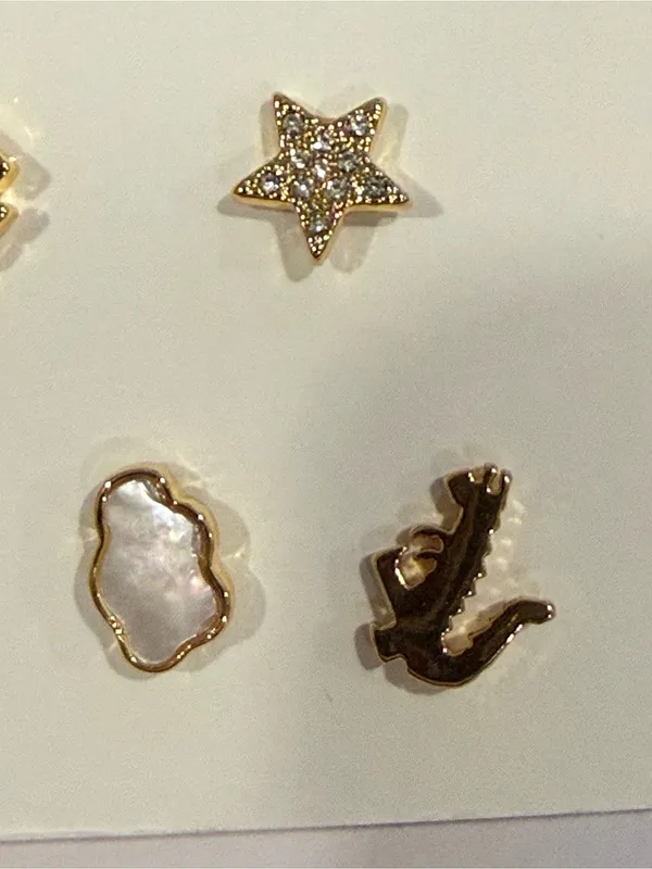 Tory Burch | Gold Plated Icon Logo, Pave & Pearl Mixed Stud Earring Set - Image 4
