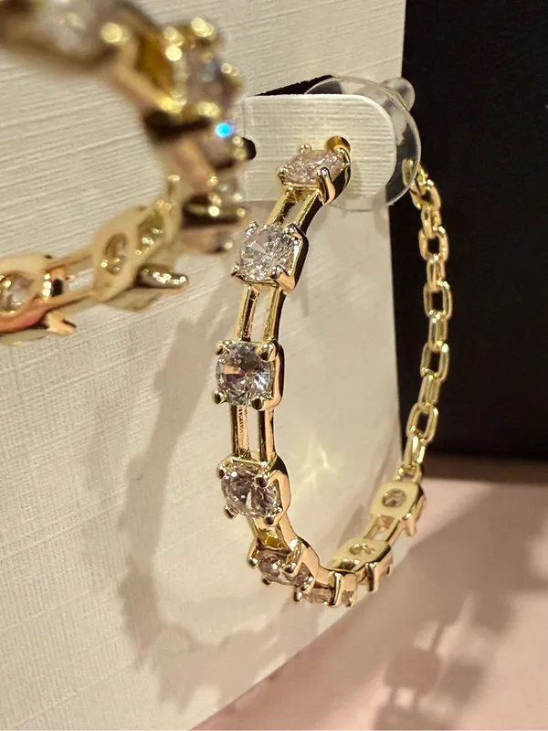Kendra Scott | Gold Plated Crystal Hoop Earrings | Medium - Image 3