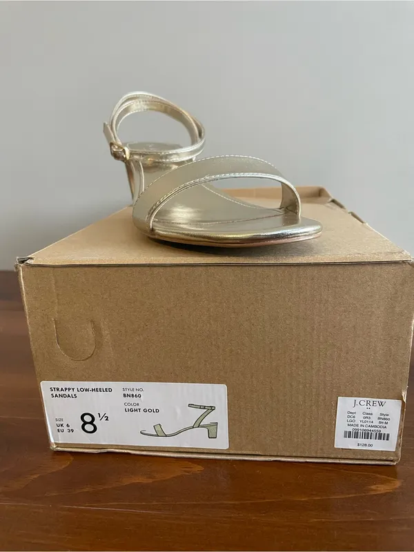 J. Crew Strappy Light Gold Low Block Heel Sandals - Image 2