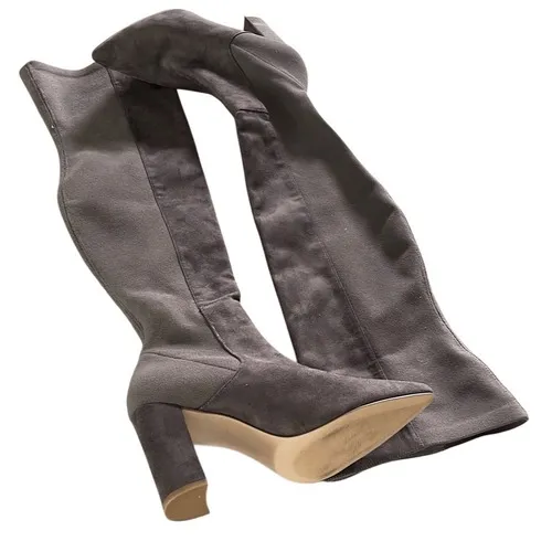 Everley Over‎ The Knee Boots Women 10M Grey Taupe Faux Suede Block Heel Pointed - Image 3
