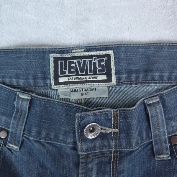 Levis 514 Slim Straight‎ Denim Shorts Women 34x6 Blue Cutoff Raw Hem Casual Y2K - Image 4
