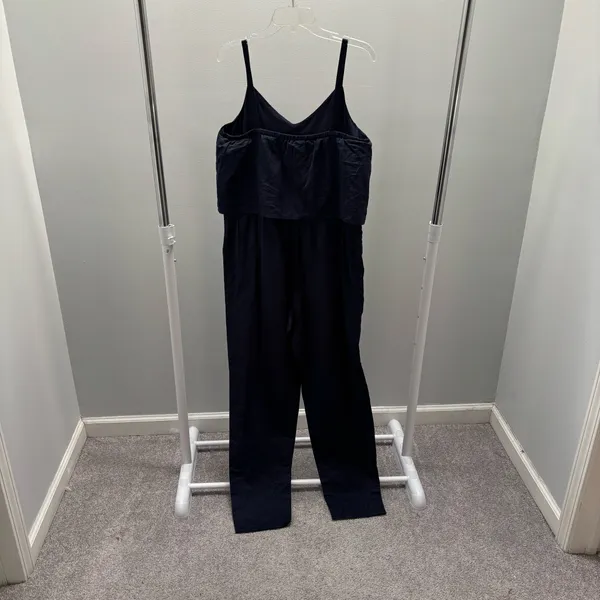 Hope & Henry Navy Blue Cotton and Linen Blend Faux Top Jumpsuit - Image 9