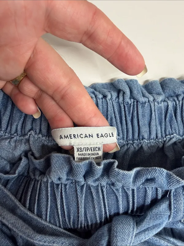 Imperfect‎ 100% cotton xs shorts American Eagle denim front tie belted pockets - Image 10