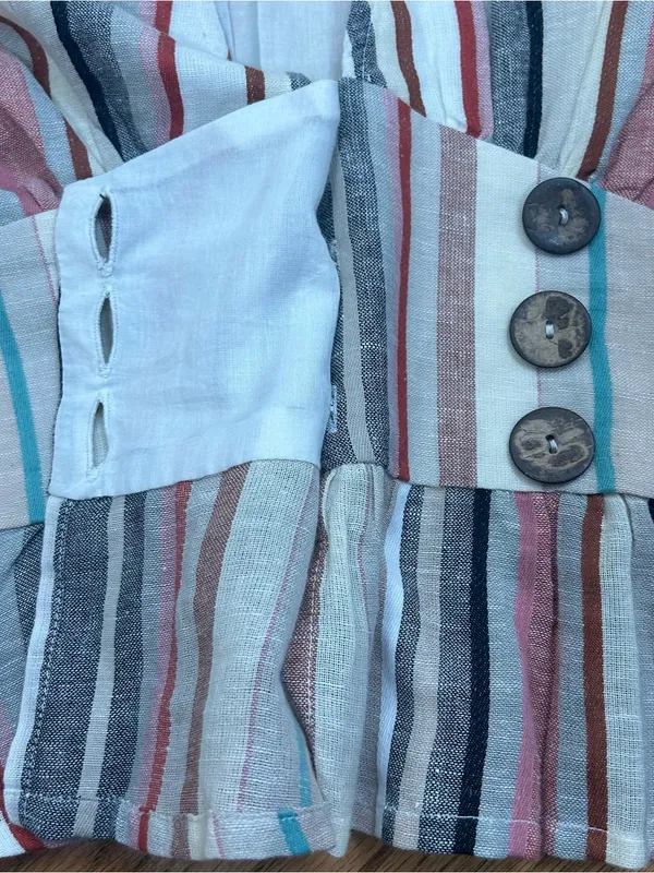 House Of Harlow x REVOLVE Striped Linen Blend Bell Sleeve V Neck Blouse Size S - Image 16