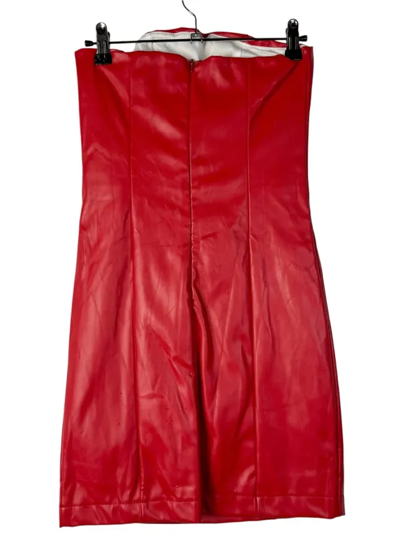 Boutique Red Faux Leather Strapless Bodycon Mini Dress S - Image 2