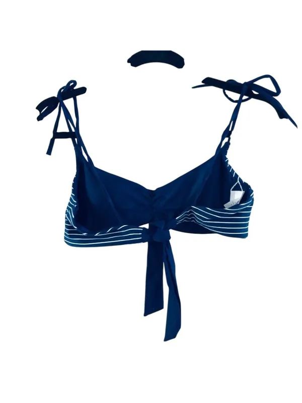 Lands End Swim Bikini Top Tie Straps Reversible Striped Navy Blue Size S - Image 2