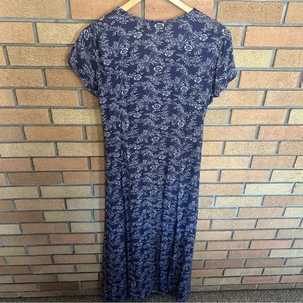 Band of Gypsies V Neck Boho Floral Maxi Dress Size XS Blue & White - Image 3