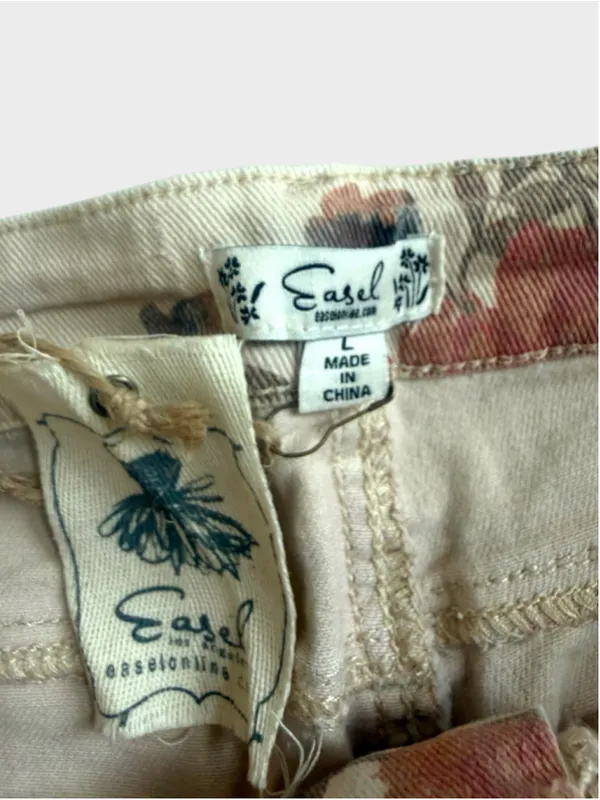 Easel Floral Print Barrel Denim Pants Size L - Image 8