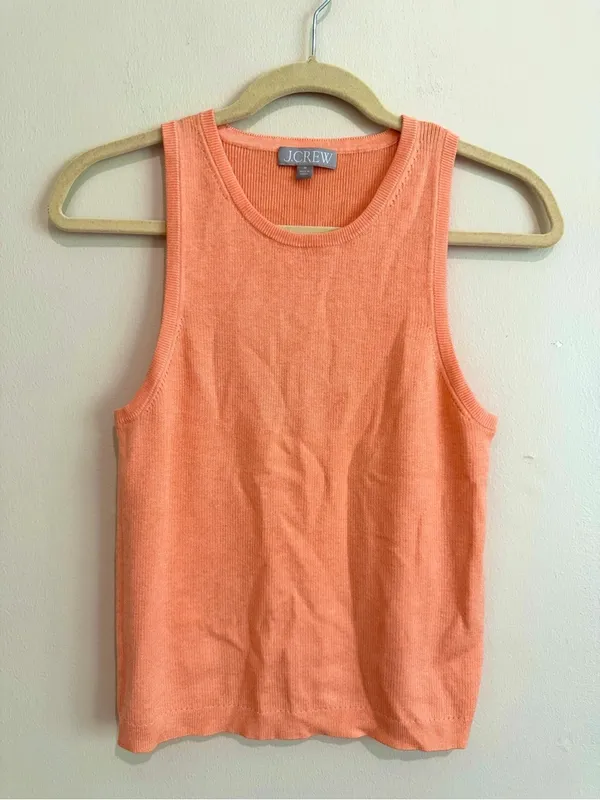 J.Crew Sweater Tank Orange Ribbed Silk Blend Style Preppy Summer Size M - Image 2