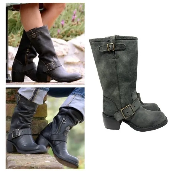 Fiorentini + Baker Mike moto Boot green pull on adjusable buckles sz 36.5 US 6.5 - Image 2