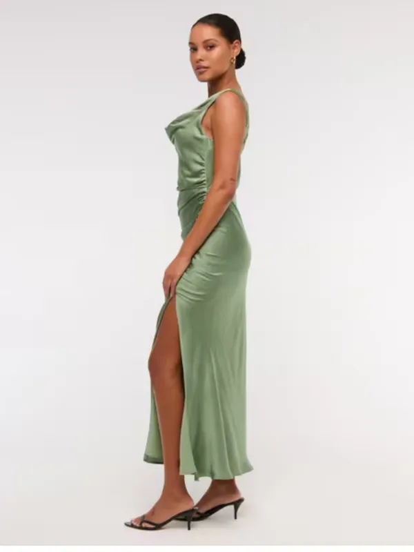 Abercrombie & Fitch A&F Satin Cowl Neck Draped Maci Dress Lush Green XL NEW $140 - Image 8