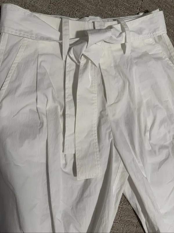 Zara White High-Waist Tie Belt Wide-Leg Cropped Pants sz S - Image 2