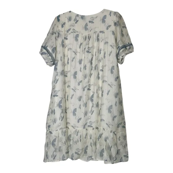 Kindred Size-L Dress White Blue Butterfly Knee Length Ruffle‎ - Image 2