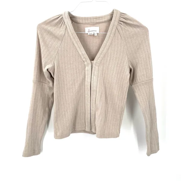 Anthropologie Puff Sleeve Snap Button Cardigan Sweater Top - Image 2