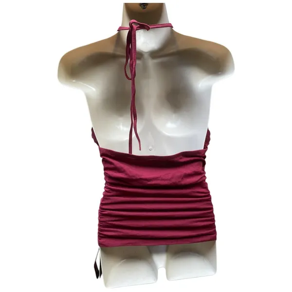 Romwe Whimsigoth Y2K Size S Top Contrast Lace Ruched Tie Back V-Neck Top Vest Red - Image 5