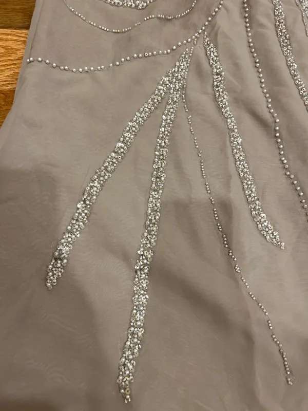 Wedding Dress Taupe/Silver& pearl Beaded Formal Gown Dress size 12 - Image 7