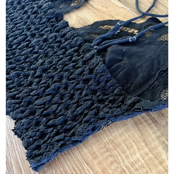 Free People FP One Adella Lace Elastic Black‎ Bralette Women's XS Floral EUC - Image 5