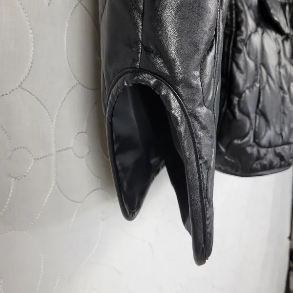Mimosa Womens Jacket Size M Black PU Leather Quiltted Oversized Patch Pockets Size M - Image 3