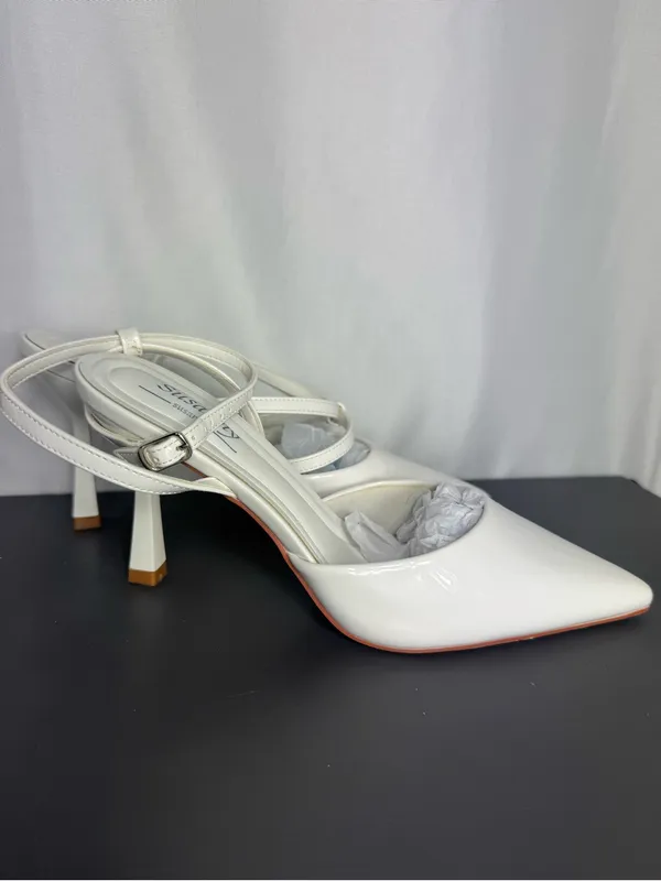 Susanny White Pointed Toe Slingback Heels wedding party elegant heels 7 1/2 - Image 7