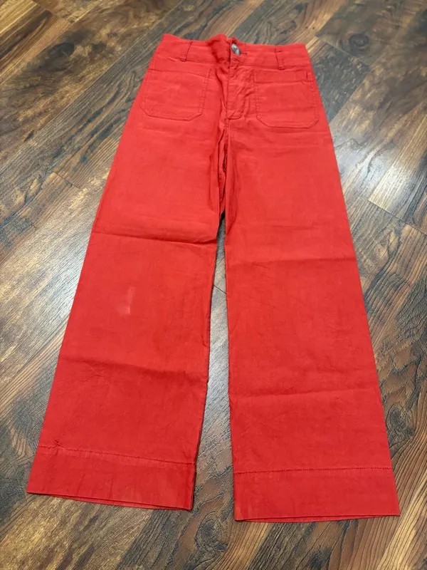 Anthropologie Colette Crop Linen Pants Wide Leg Maeve Raspberry Pink Sz 27 - Image 2