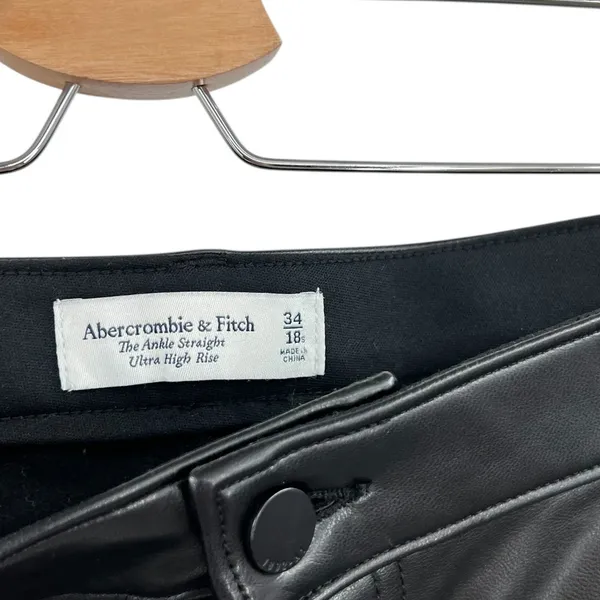Abercrombie Vegan Leather Ankle Straight Pant Ultra High Rise Black Size 34‎ 18S - Image 11