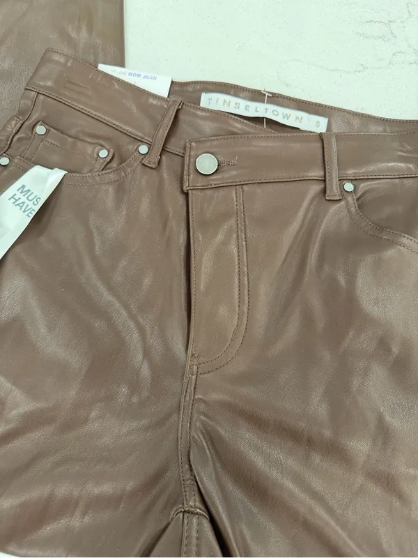 Tinseltown Brown Faux Leather Cropped Jeans - Image 5