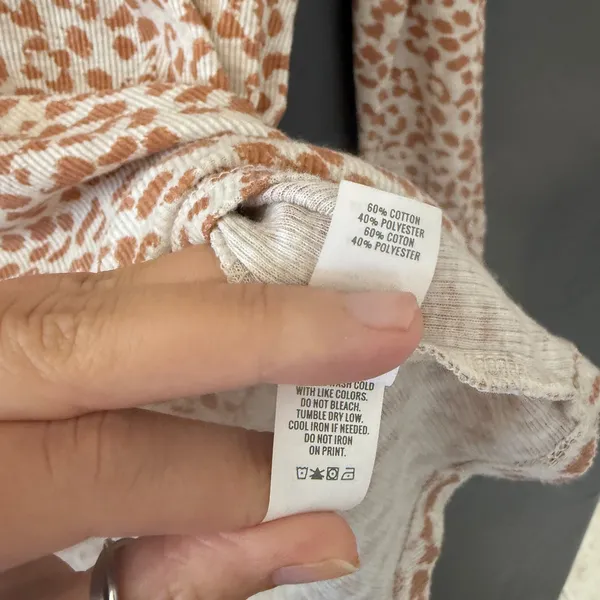 Aerie Women Tan‎ White Cheetah Print Ribbed Waffle Knit Henley Top Long Sleeve M - Image 7