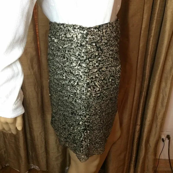 Native Rose Women's Festive Festival Bronze Sequin Mini Skirt-Sheer @Hem-Size 10 - Image 6