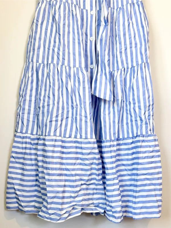 NWT Cupshe Blue Striped Puff Sleeve Front Button Maxi Dress - Size: Small - Image 7