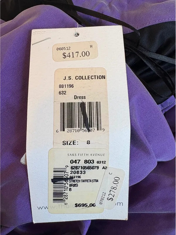 Theia Strapless Purple Evening Gown Dress Size 8 Ruched Bodice and Skirt - Image 6
