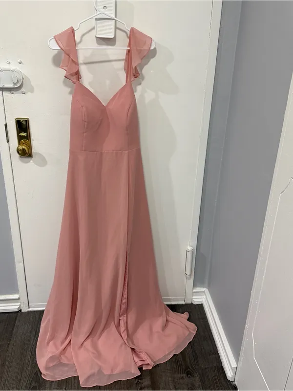 NWT Azazie Everett Rosette A-Line V-neck Ruched Chiffon Dress - Image 5