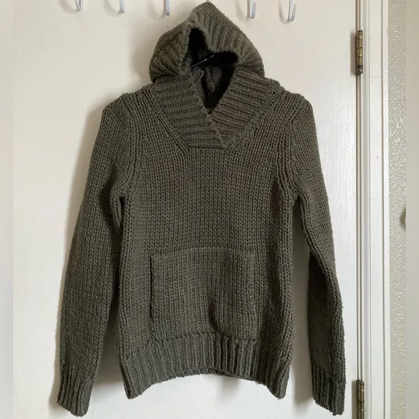 ***Ralph Lauren Vintage Army Green Wool Blend Knit Hoodie Sweater - Image 2
