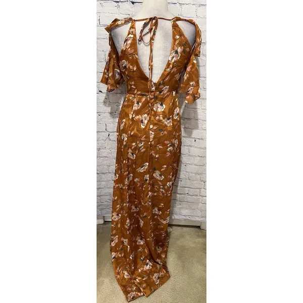 NWT Lulus Abundant Happiness Rust Orange Floral Print Jacquard Maxi Dress Medium - Image 6
