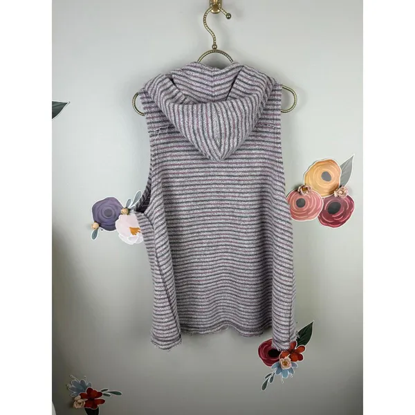Free People Knit Pink & Purple Striped Sleeveless Knit Hoodie - Size - Small - Image 5