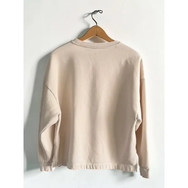 Puma Womens Crewneck‎ Sweatshirt Beige Tan Logo Patch Fleece Pullover Large - Image 2