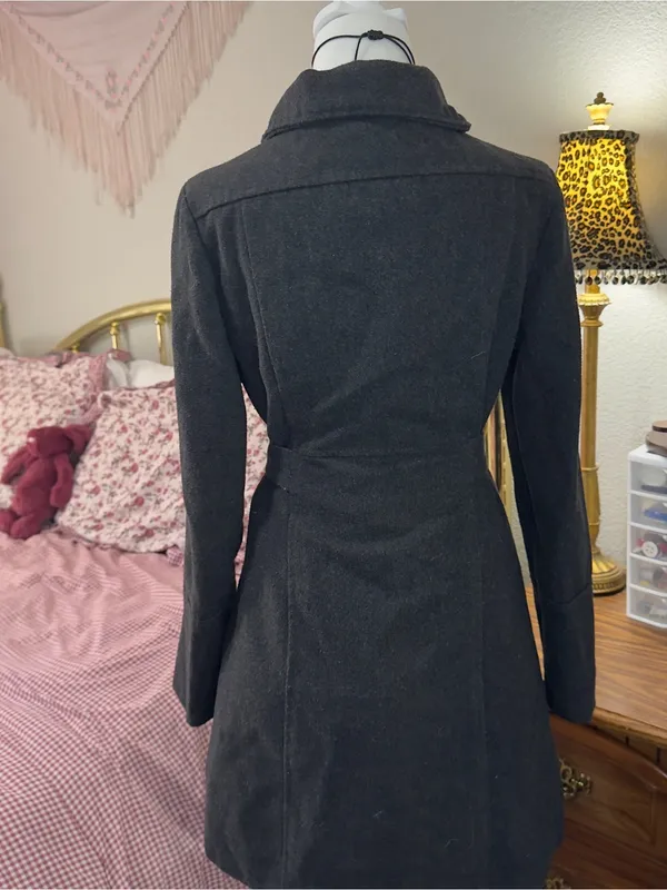 Y2K Dark Gray Double-Breasted Peacoat with Belt - Image 4