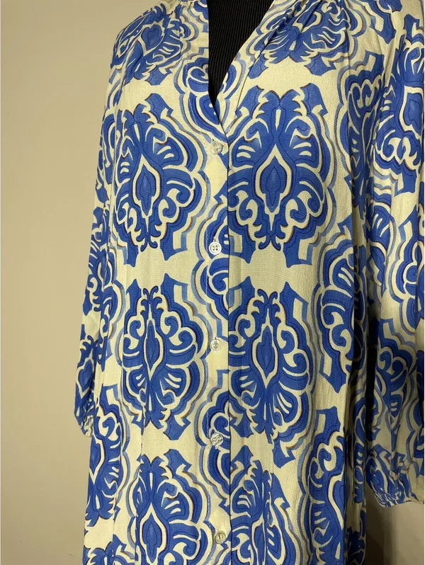 Zara Blue & White Printed Midi Dress Sz S Coastal Grandma - Image 5