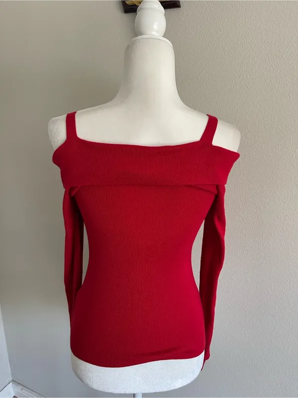 Guess Off-the-Shoulder Lace-Up Sweater in Red - Image 4