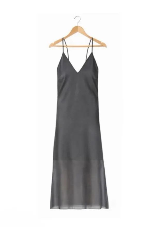 NWT Revolve x Gold Hawk 100% Silk Gray Slate Sheer Hem Maxi Slip Dress - Image 3