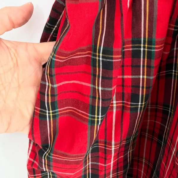 Old‎ Navy Tartan Plaid Mini Dress Womens Medium Red Smocked Puff Sleeve Holiday - Image 8