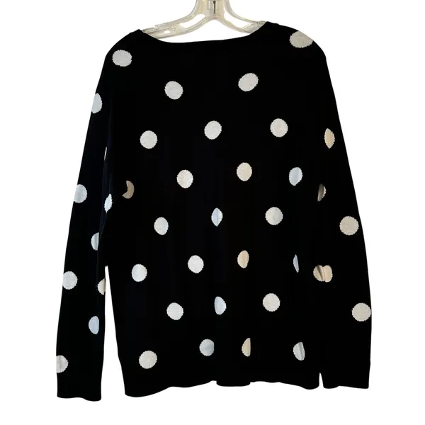 Charter Club Womens XL Black White Polka Dot Cotton Blend Crewneck‎ Sweater - Image 2