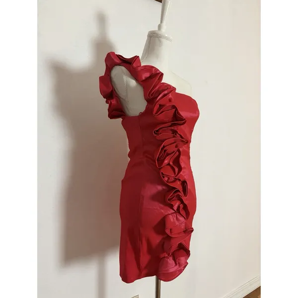 Arden B Dress One Shoulder Womens XS Extra Small Red Orange Rosette Stretch - Image 4