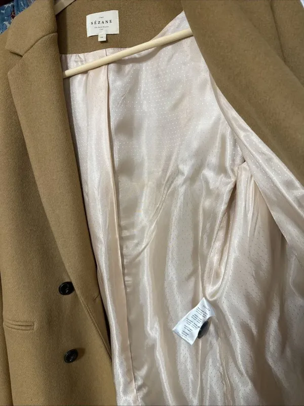 Sezane MANTEAU JOHNSON coat wool brown camel 34 US 2 bust 34 - Image 4
