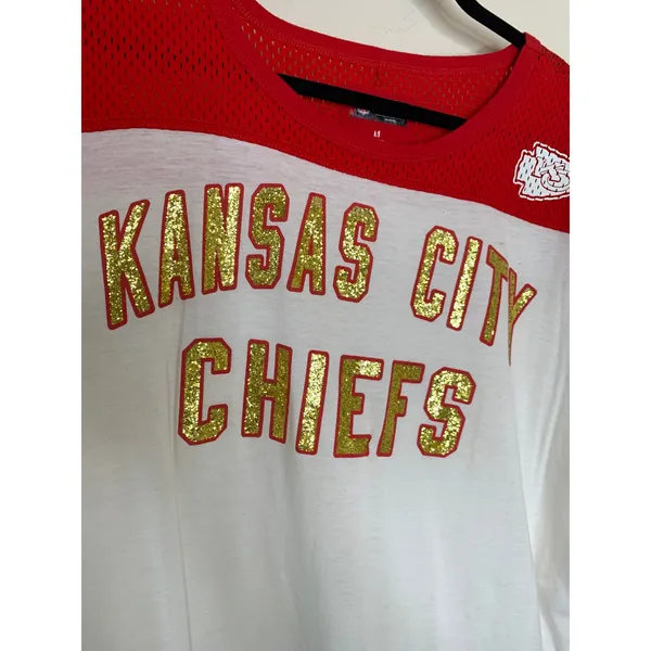 National Football League Kansas City Chiefs Red Gold Glitter Jersey Top Size Medium - Image 6