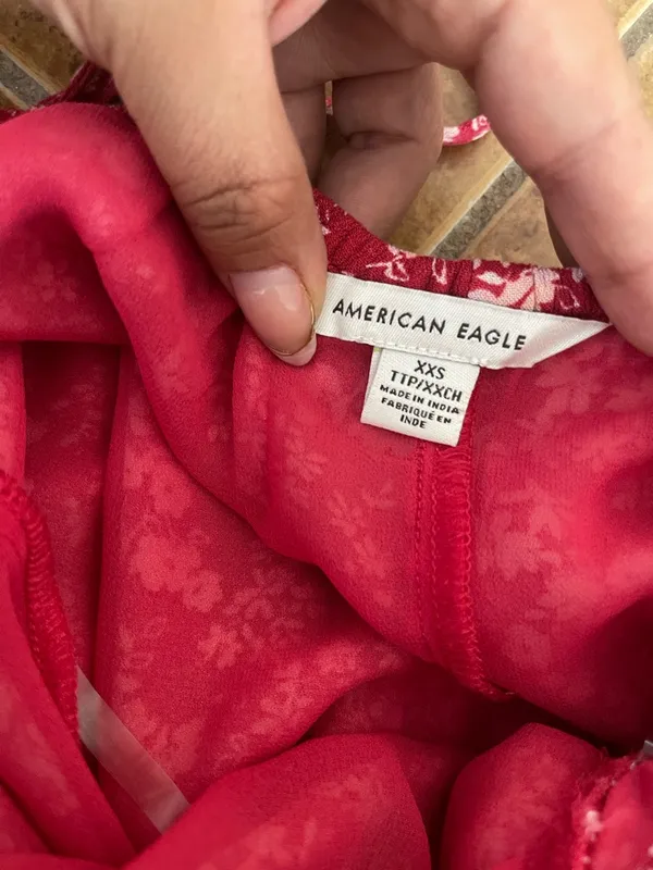 American Eagle Outfitters Red Floral Spaghetti-Strap Mini Dress - Image 6