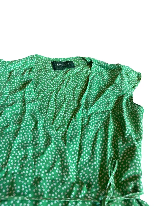 Reformation Dawn Mini Wrap Dress Green Floral Print Flowy Girly Party Size Small - Image 4