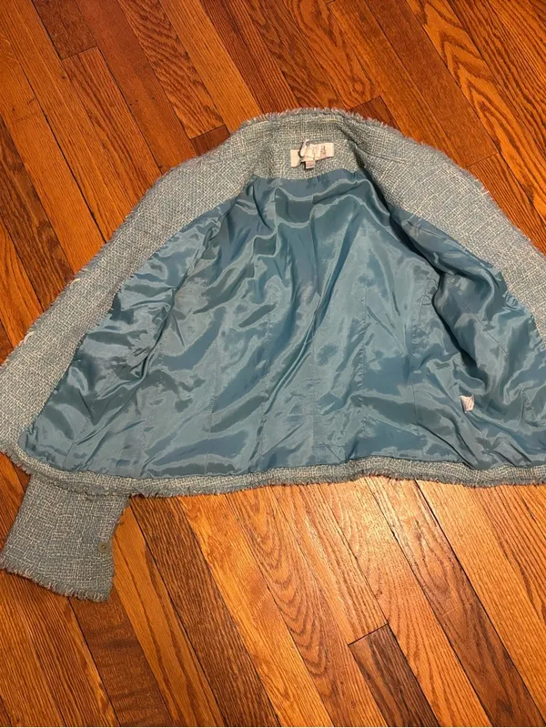 Worth Light Blue Tweed Bouclé Jacket size 6 - Image 3