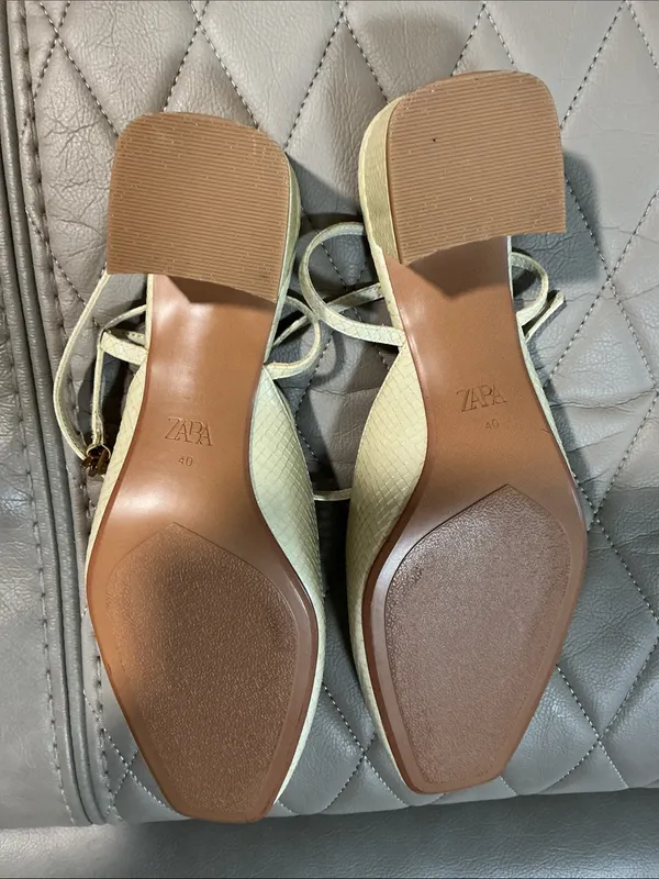 Zara Cream Textured Square-Toe Ankle Strap Mules - Image 4